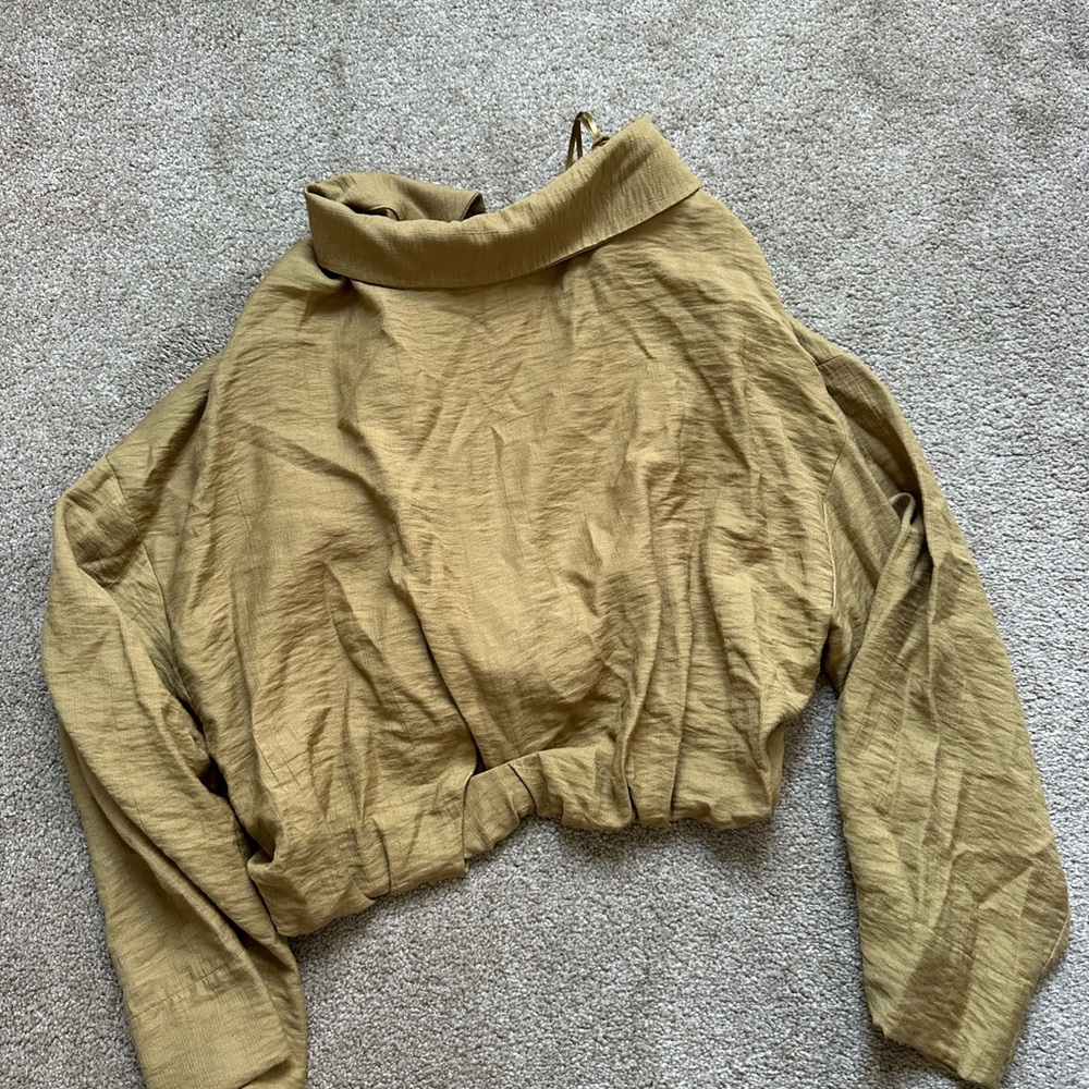 Zara NWT Olive Green Crop Long Sleeve Top - Picture 5 of 5